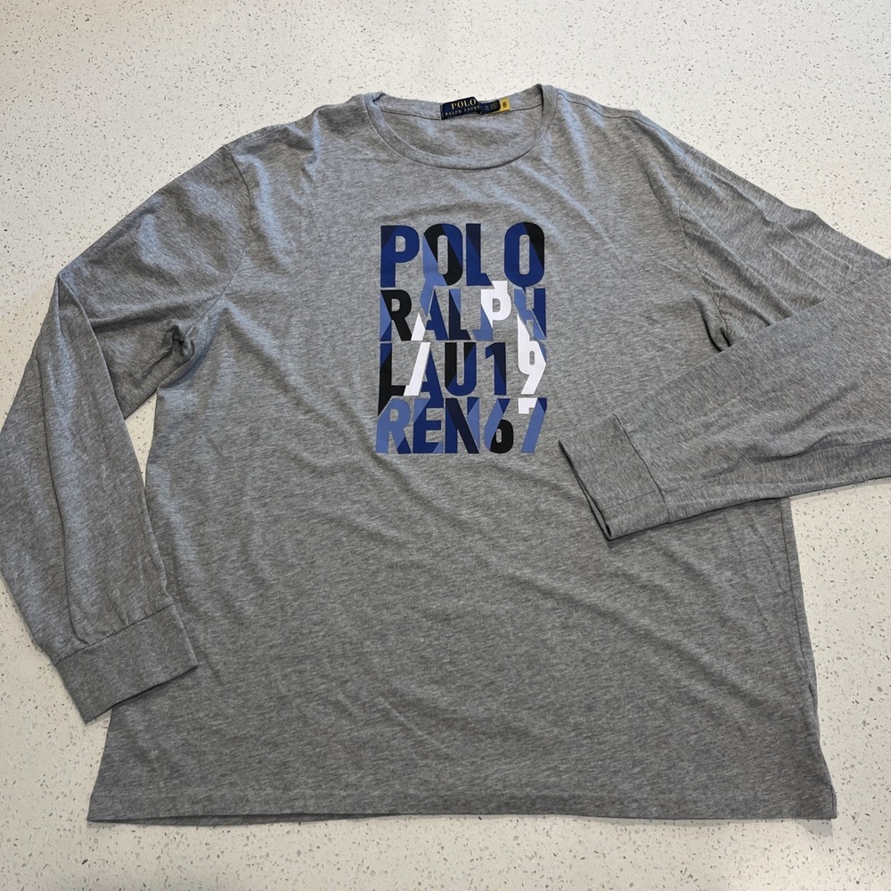 Polo Ralph Lauren GRAY PRL 1967 Block Logo Long Sleeve‎ T-Shirt size XL
